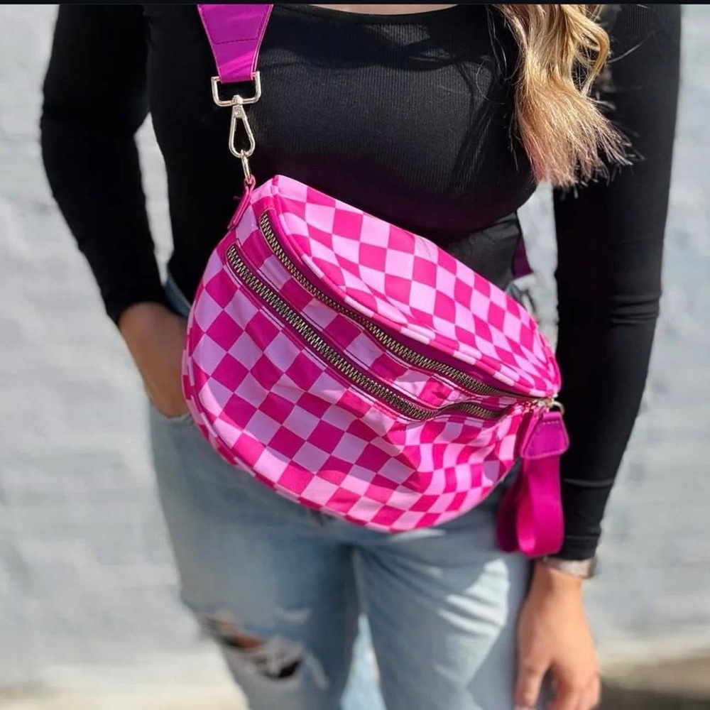 Pink Checkered Crossbody Bag
